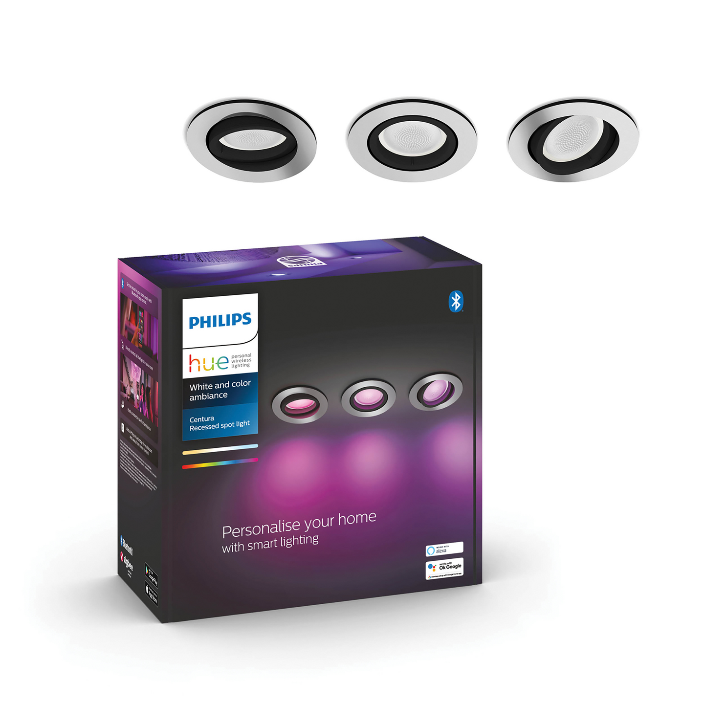 Uppospotti Philips Hue Centura hopea 3x4.2W 1050lm - 1200lm 2000-6500K