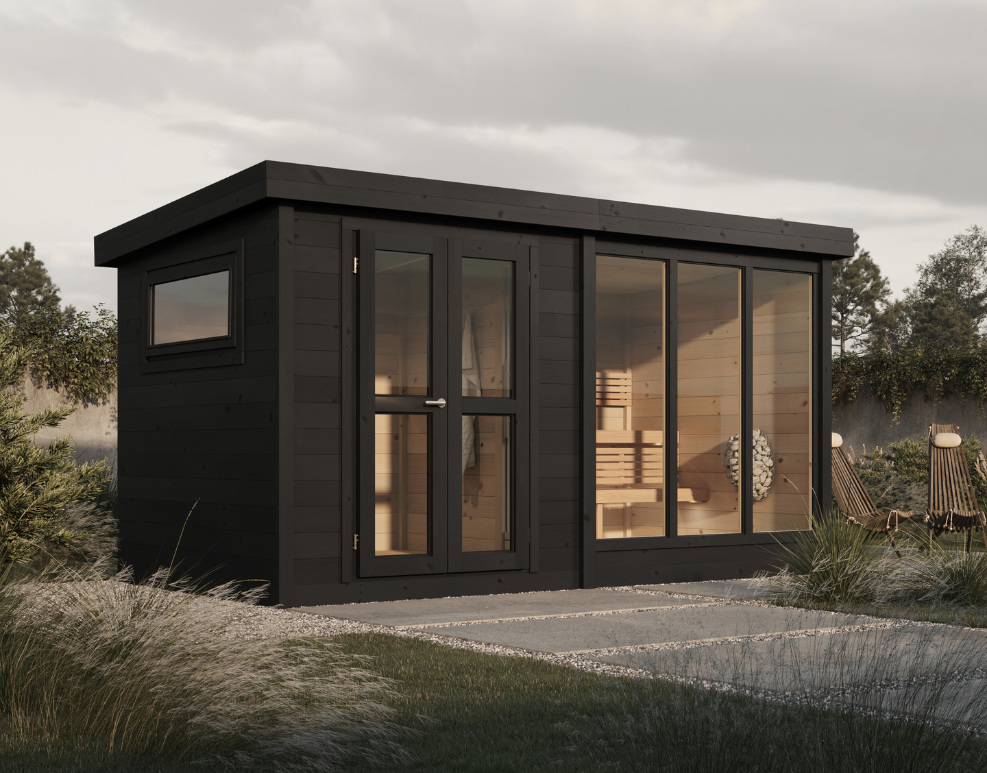 Pihasauna Anita-e 9,0m2 pukuhuoneella