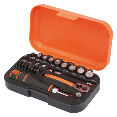 Hylsysarja Bahco 1/4" 34-osainen + räikkäruuvitaltta