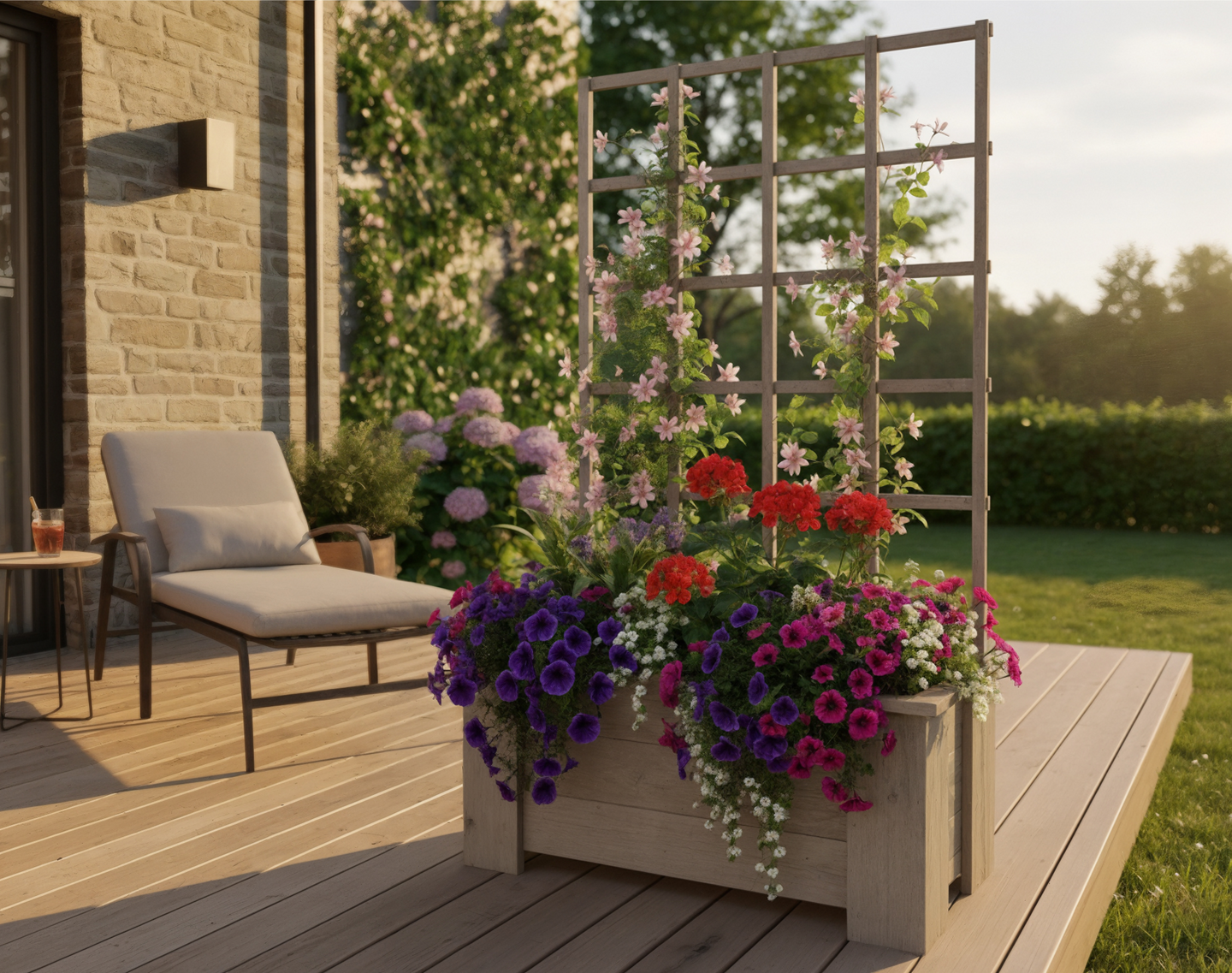 Köynnösritilälaatikko 132x30x80cm vaalean harmaa