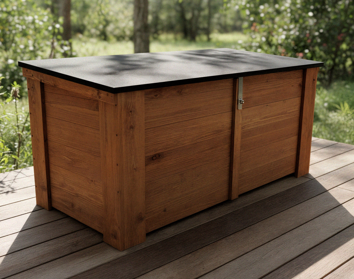 Lukittava piha-arkku kaltevalla kannella 130x58x60cm ruskea