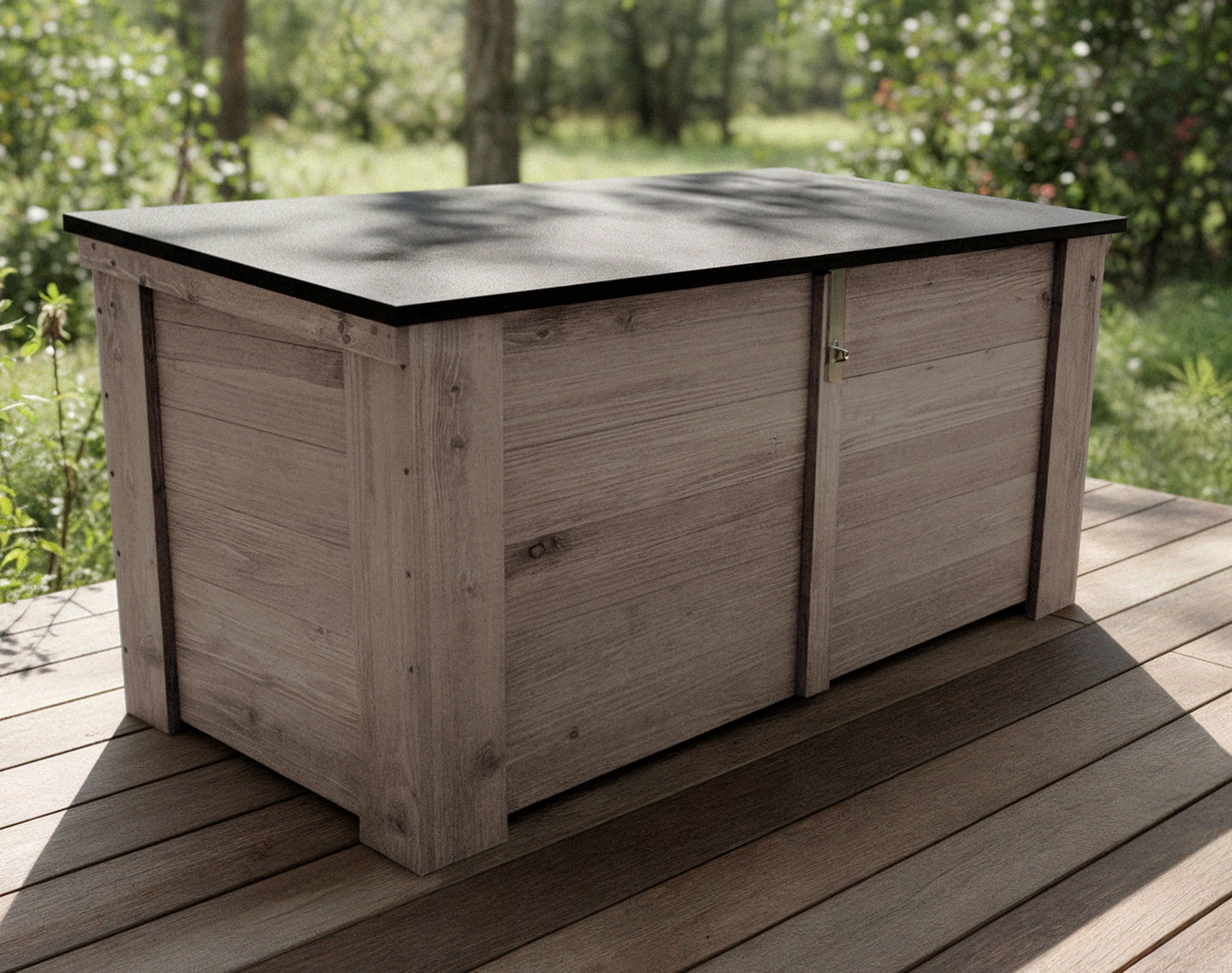 Lukittava piha-arkku kaltevalla kannella 130x58x60cm vaalean harmaa