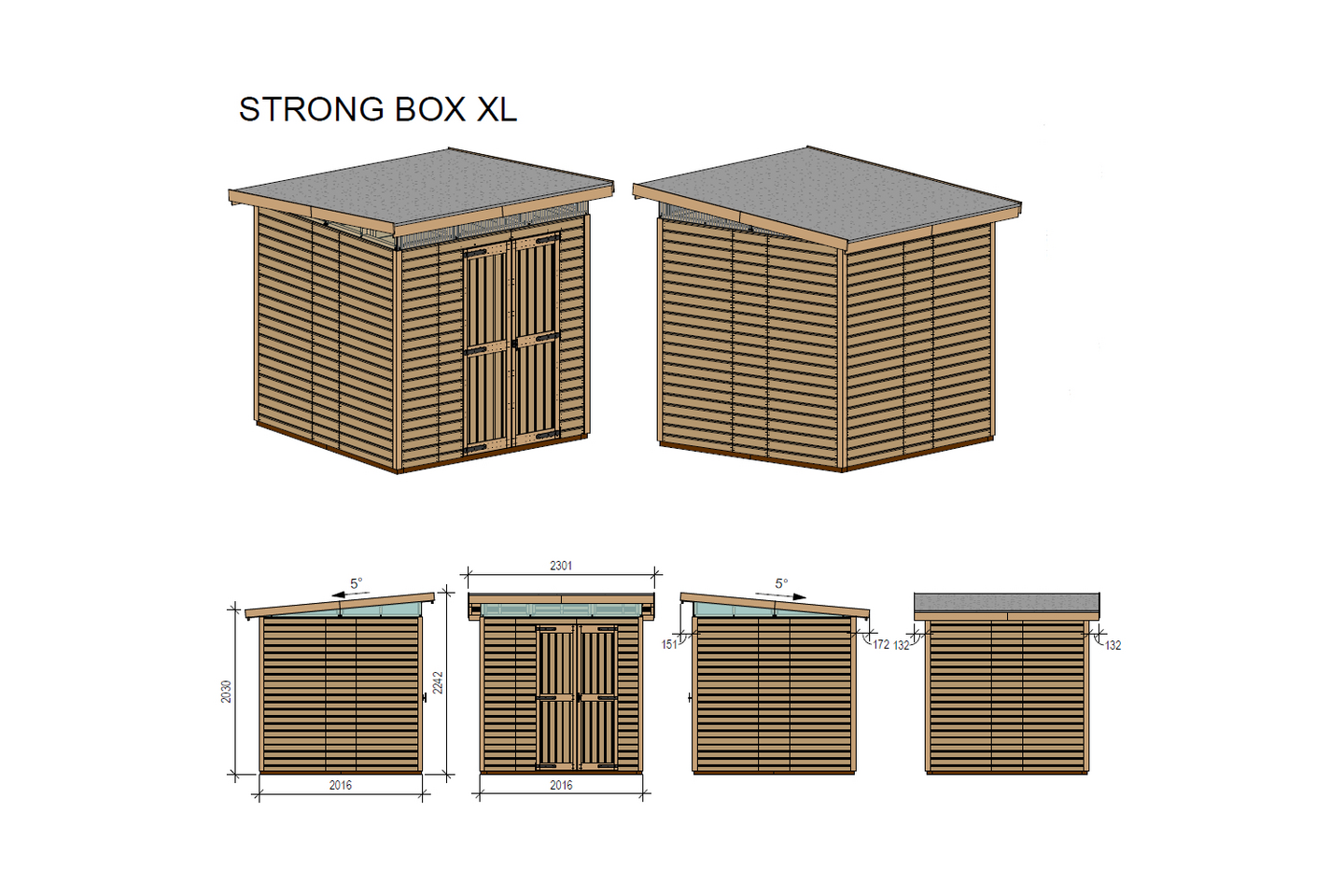 Puinen vaja Strongbox XL -203x203, harmaa