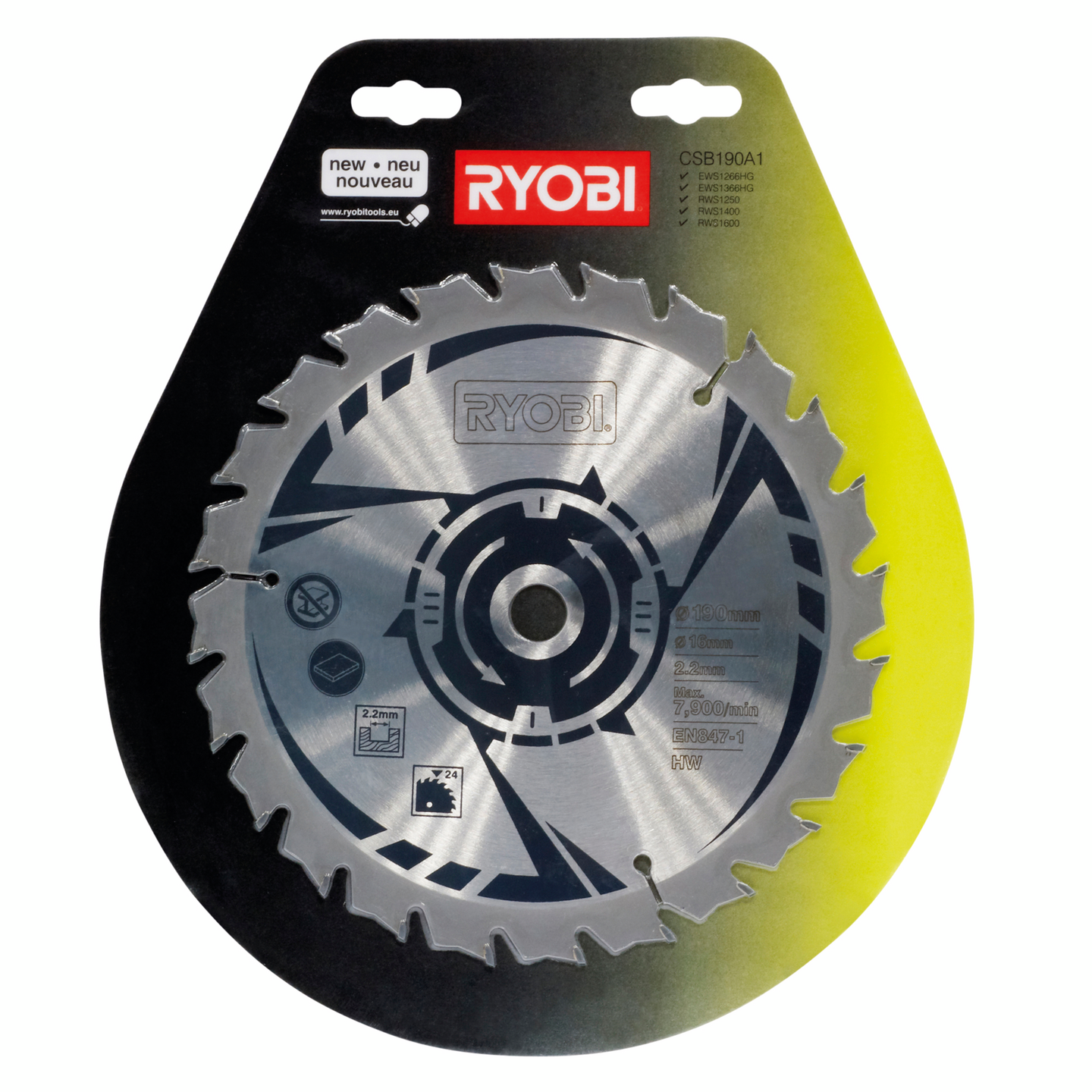 Pyörösahanterä Ryobi CSB190A1 190mm puulle