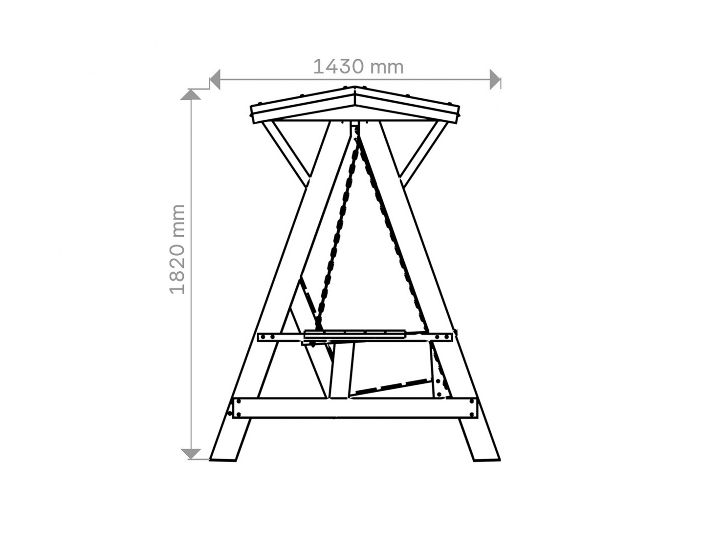 Pihakeinu 3-istuttava kovalla katoksella 180x235x205cm vaalean harmaa
