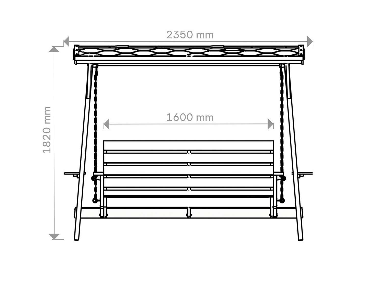 Pihakeinu 3-istuttava kovalla katoksella 180x235x205cm vaalean harmaa