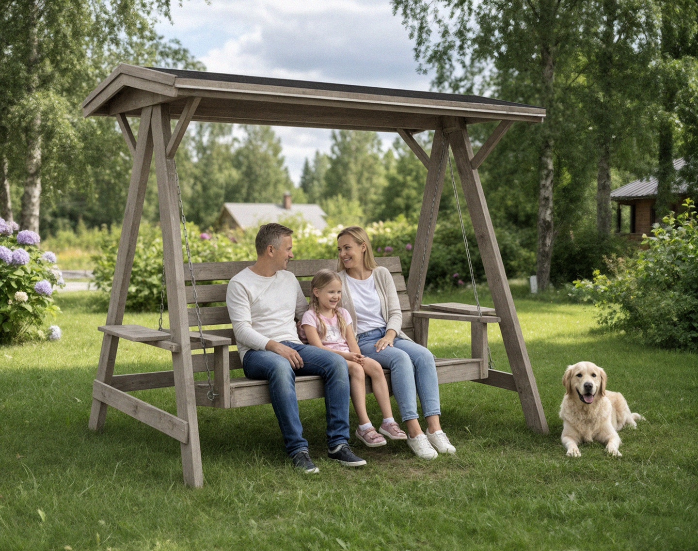 Pihakeinu 3-istuttava kovalla katoksella 180x235x205cm vaalean harmaa