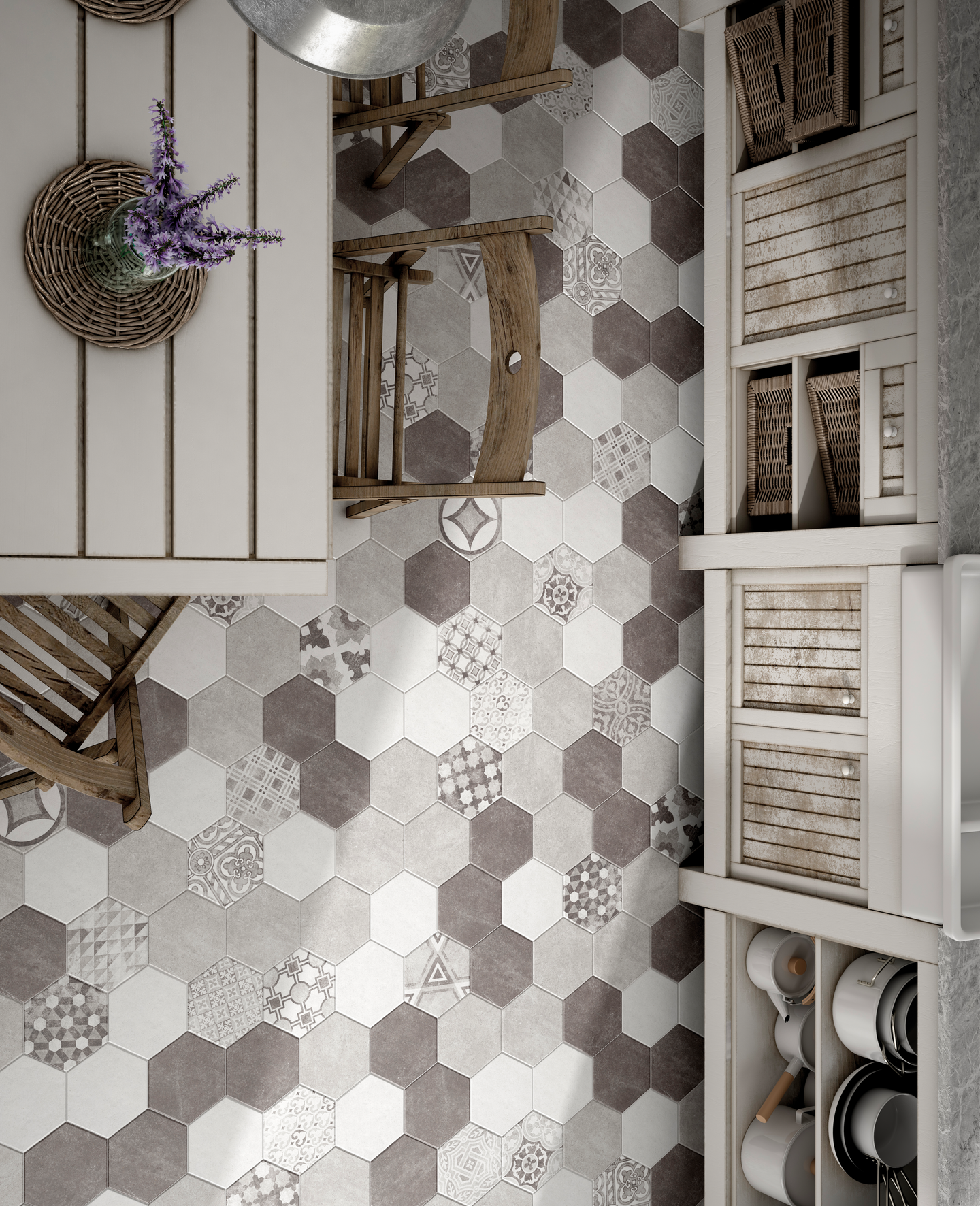 KLINKER HEXATILE 17,5X20 CEMENT GARDEN GRÅ 0,71M2