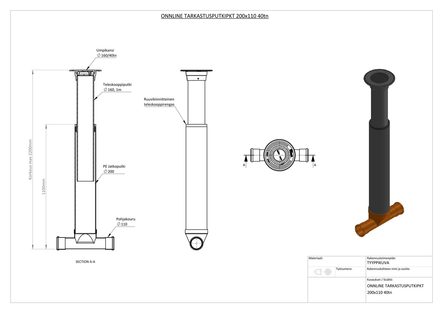 Tarkastusputkipaketti Onnline 200x110 40tn
