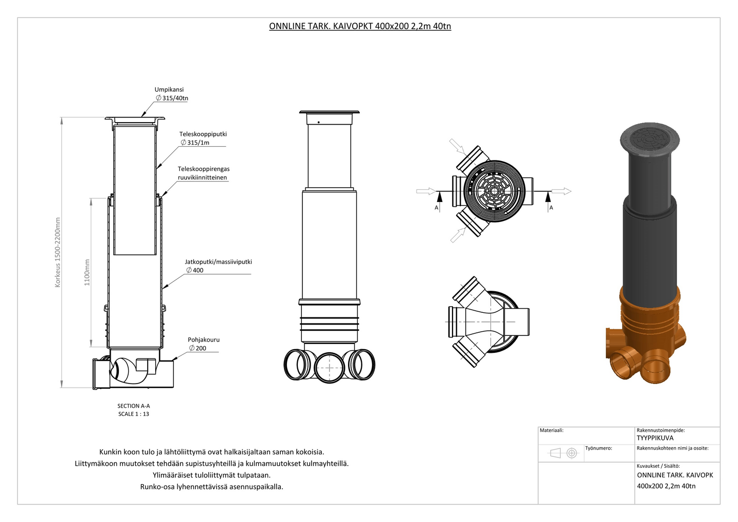 Tarkastuskaivopaketti Onnline 400x200 2,2m 40tn risteävä