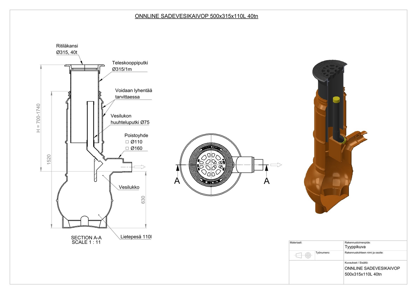 Sadevesikaivopaketti Onnline 500x315x110l 40tn