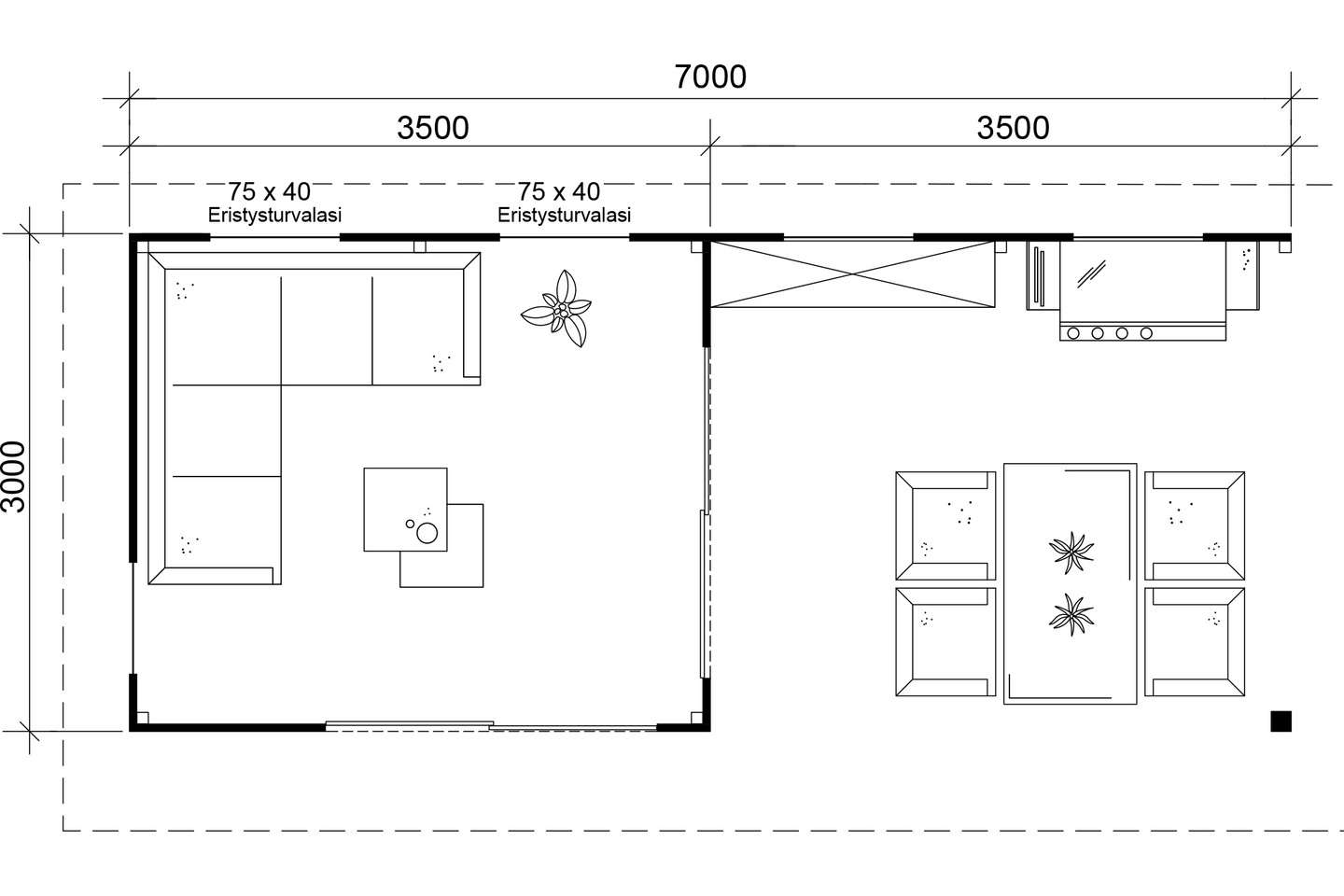 Pihatalo Cello Marielund 21,0m² liukuovet