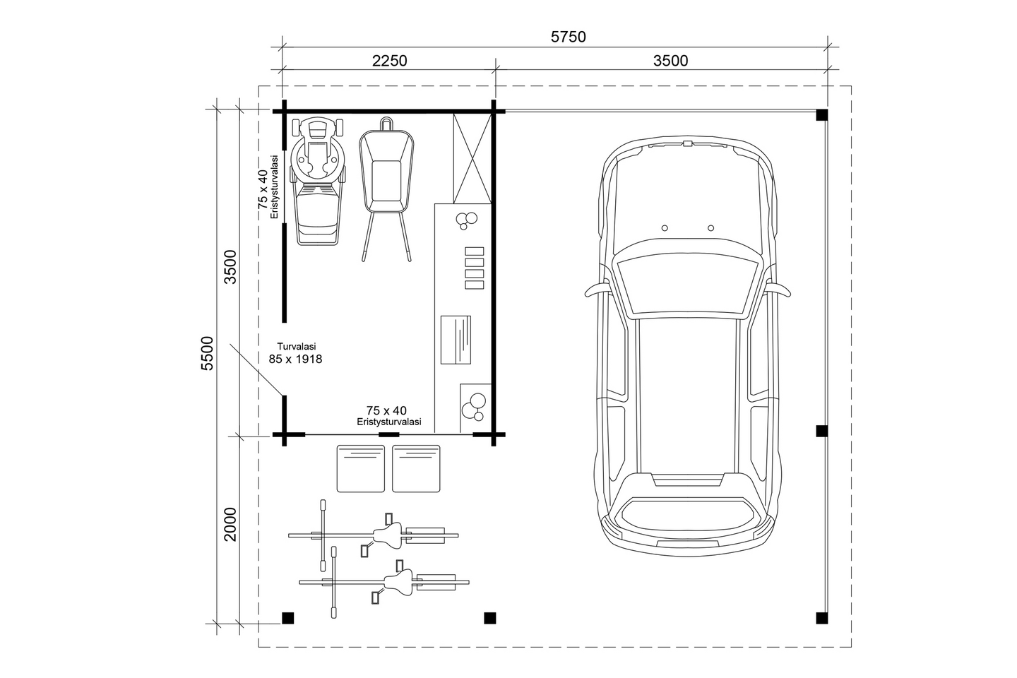Autokatos ja varasto Cello Eriksberg 43,1m²