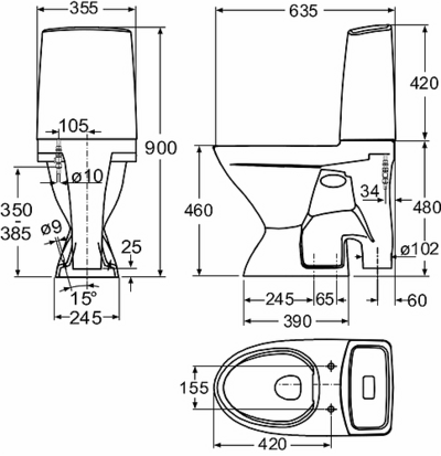 Wc-istuin IDO Glow 67 peruskorjaus korkea 1-t ilman kantta 3526701101