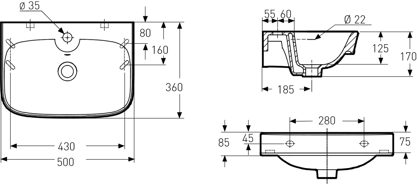 Pesuallas IDO Glow 500mm kulmikas 1116301101