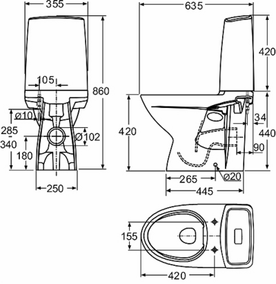 Wc-istuin IDO Glow 61 p-lukko 2-t ilman kantta 3826101101