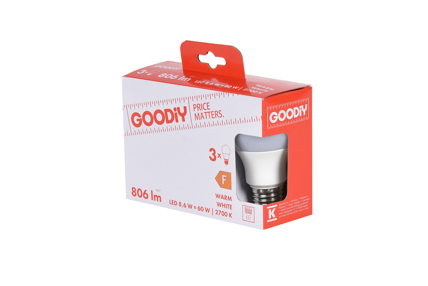 Led-vakiolamppu Goodiy A60 806lm 8,6W 2700K E27 3kpl