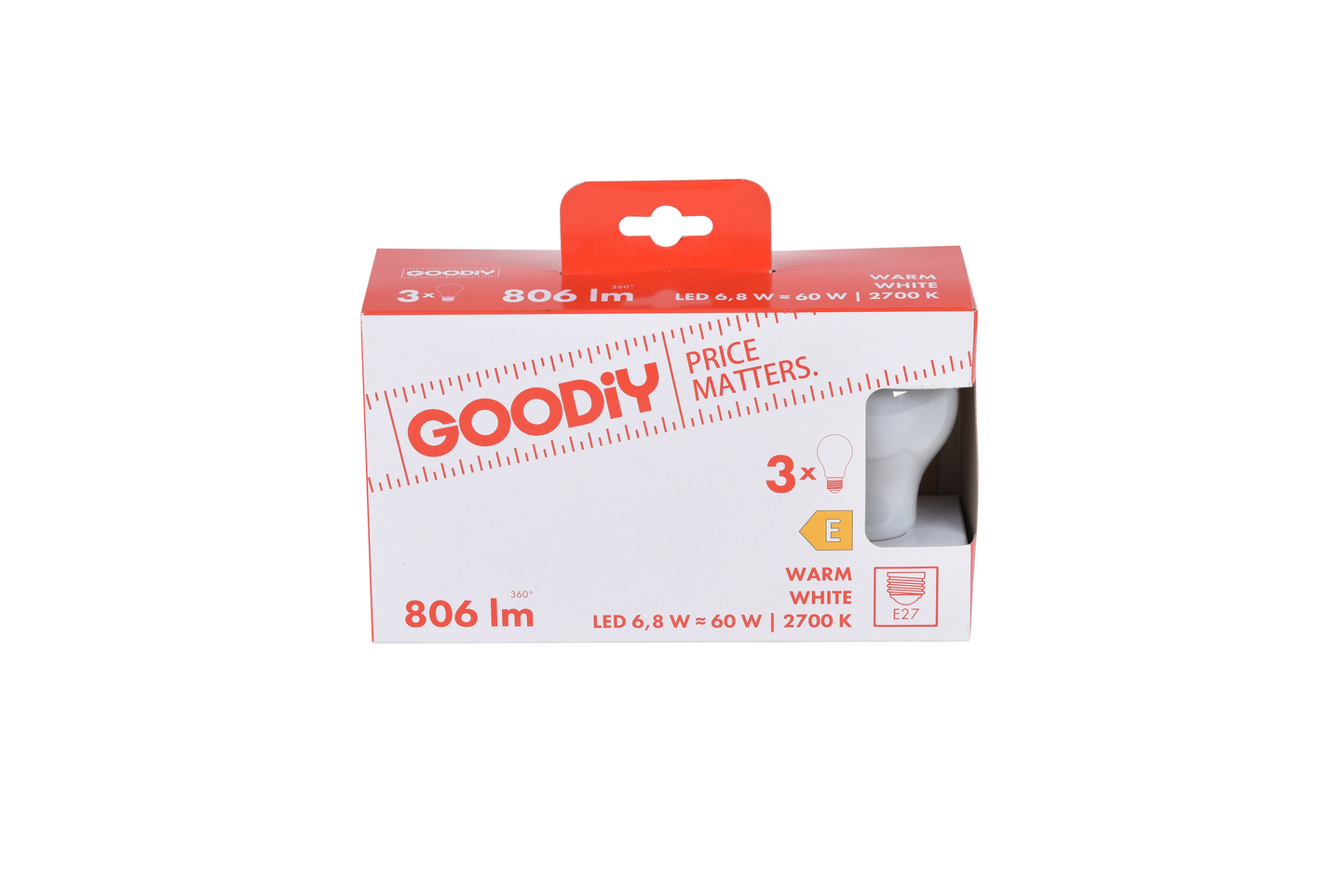 Led-vakiolamppu Goodiy A60 806lm 6,8W 2700K E27 lasi 3kpl