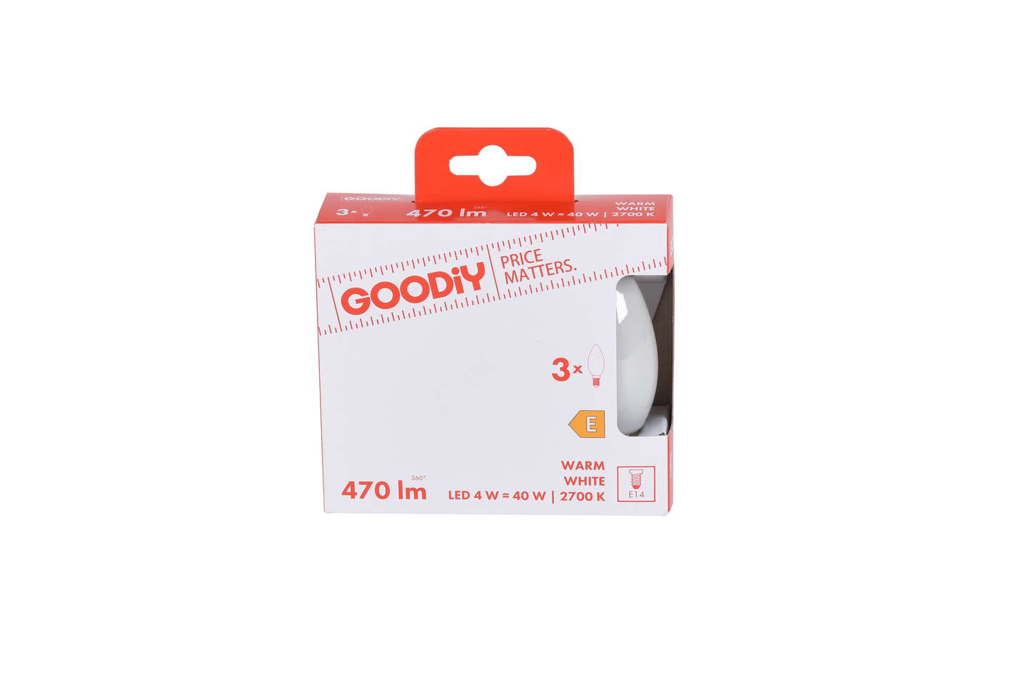 Led-kynttilälamppu Goodiy C35 470lm 4W 2700K E14 lasi 3kpl