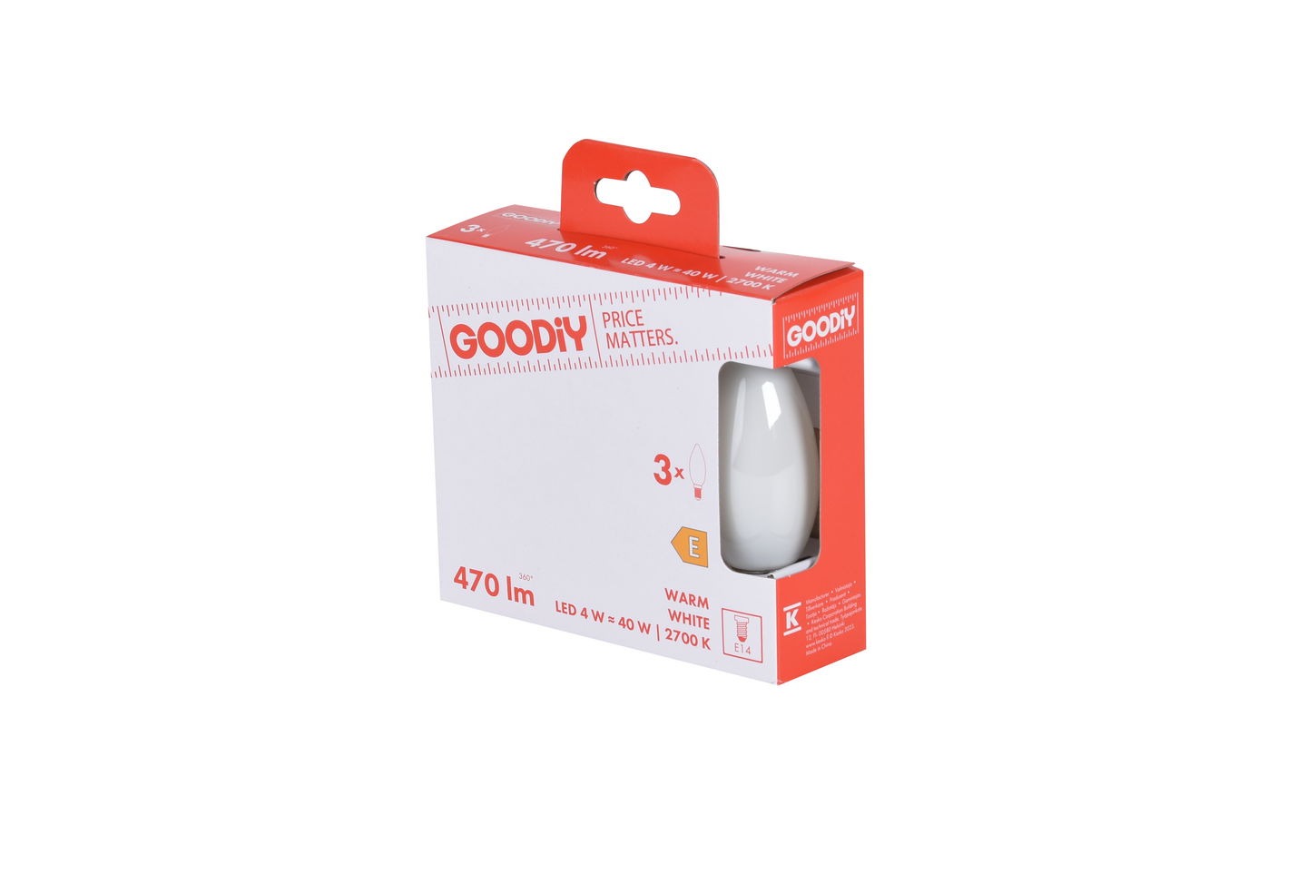 Led-kynttilälamppu Goodiy C35 470lm 4W 2700K E14 lasi 3kpl