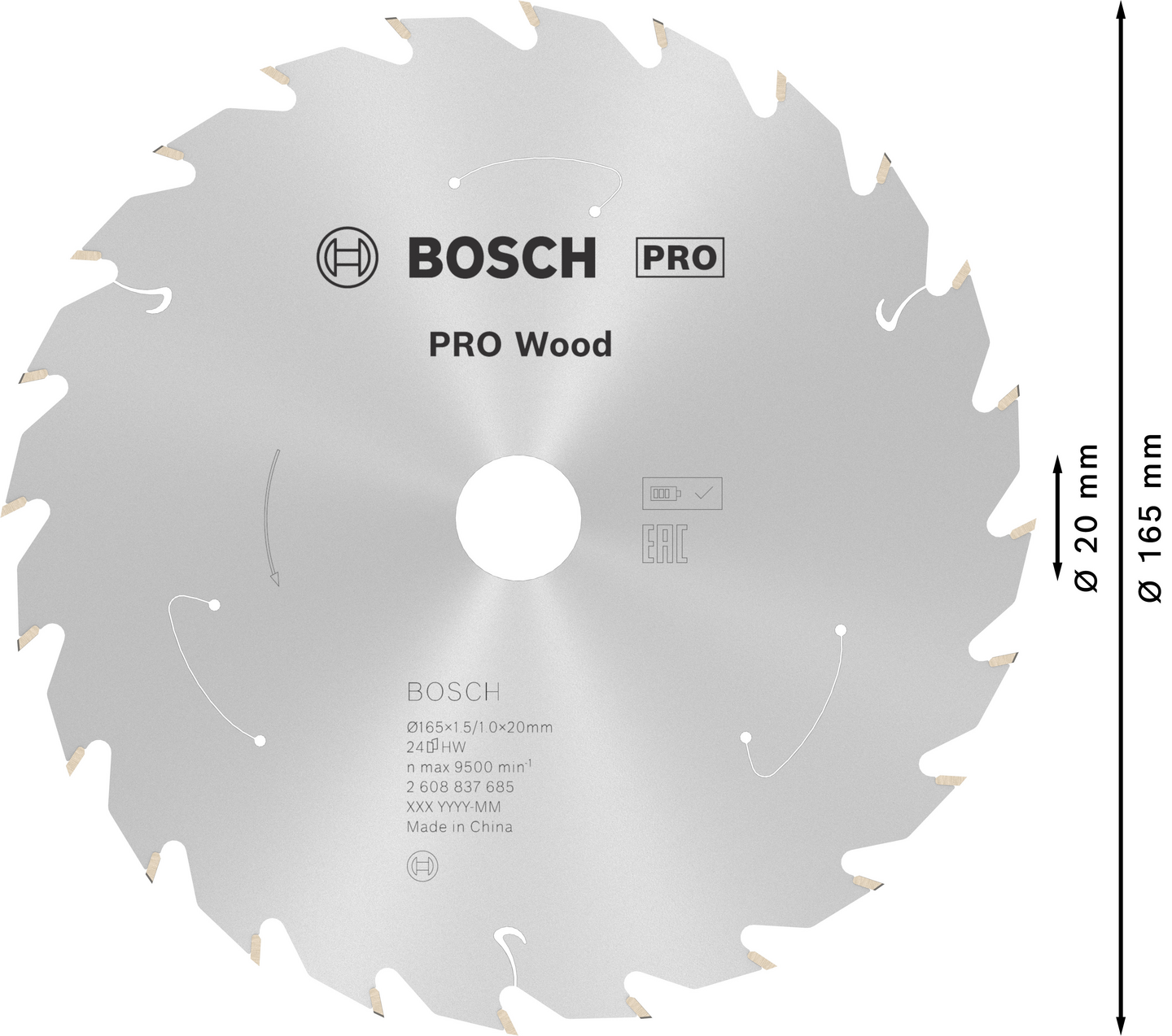 Pyörösahanterä Bosch PRO Wood Cordless 165x1,5x20mm T24