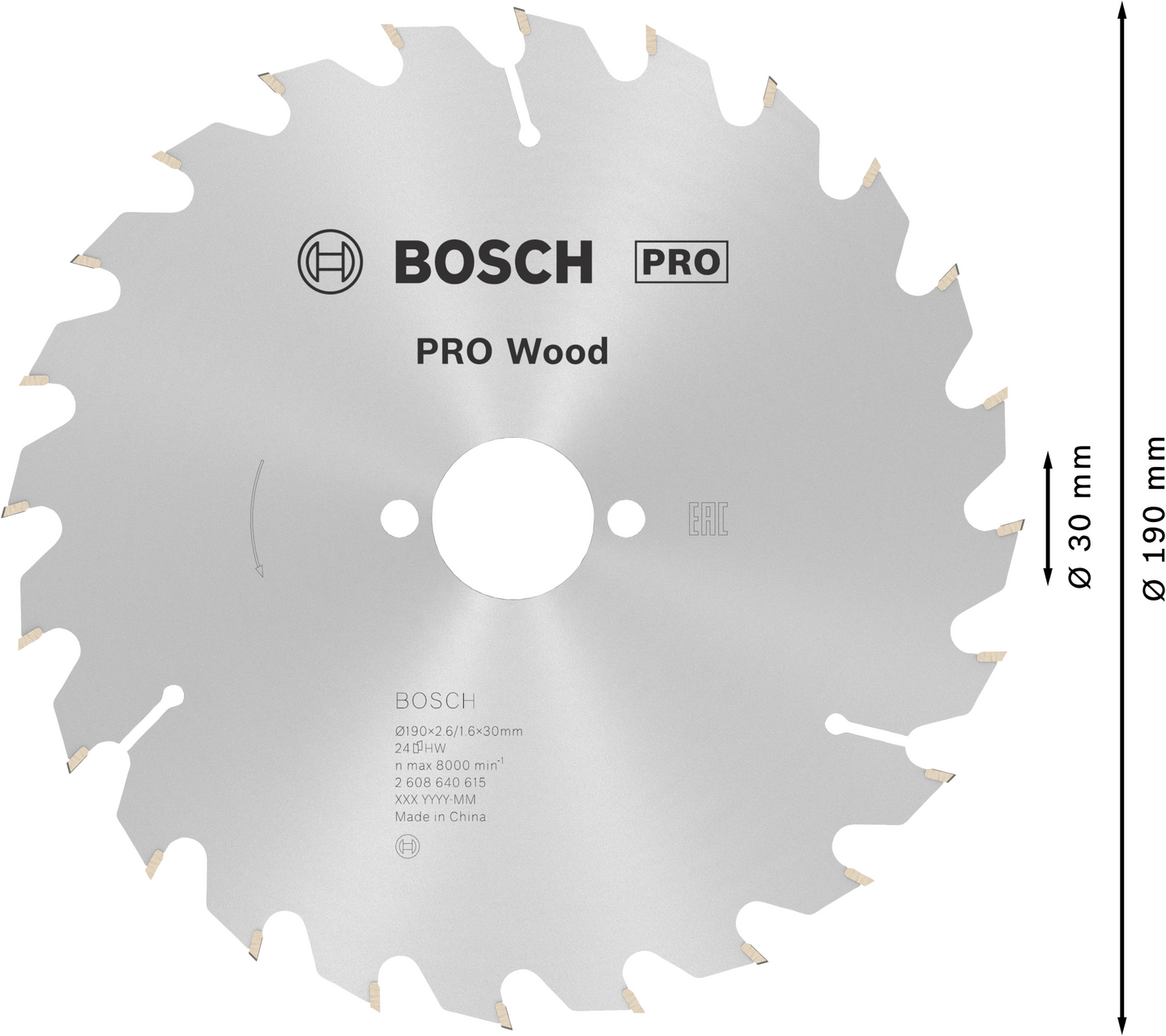 Pyörösahanterä Bosch PRO Wood 190x2,6x30mm T24