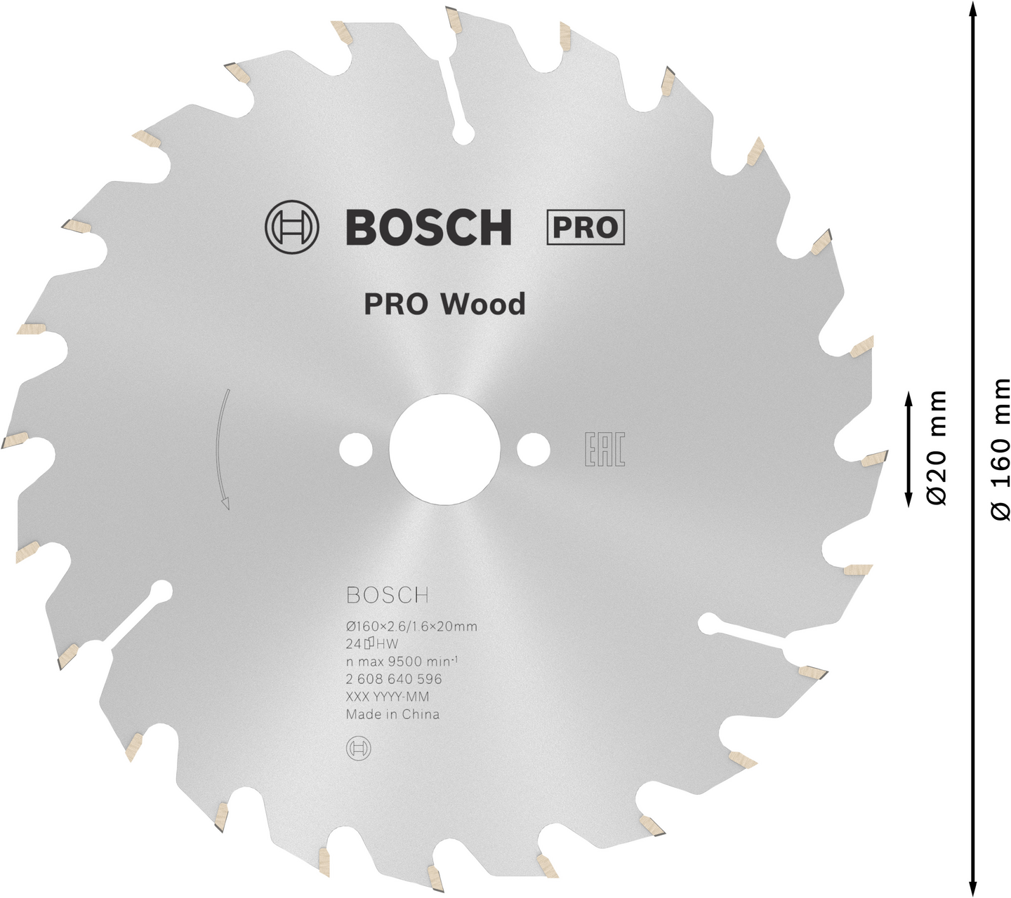 Pyörösahanterä Bosch PRO Wood 160x2,6x16/20mm T24