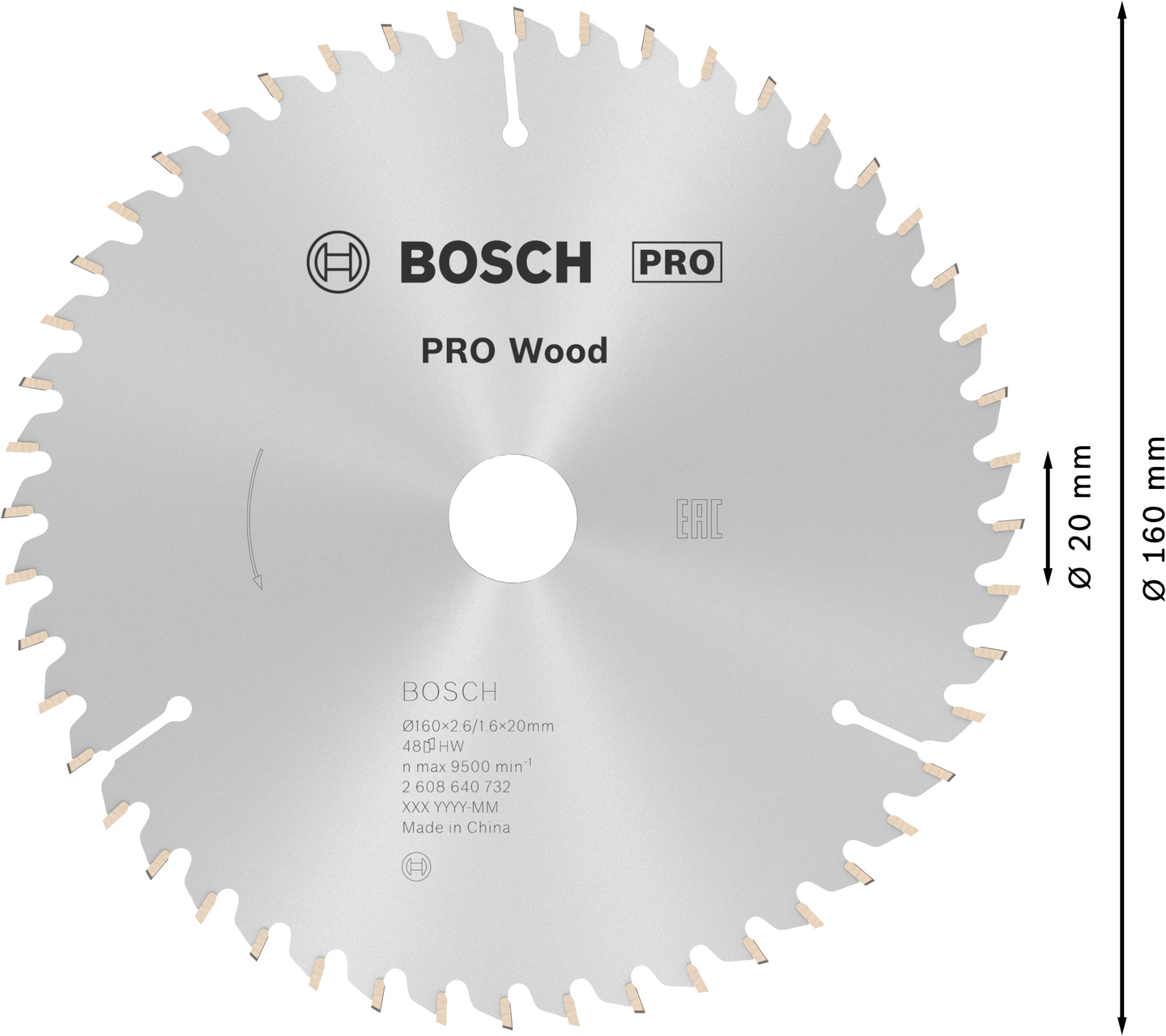 Pyörösahanterä Bosch PRO Wood 160x2,6x20mm T48