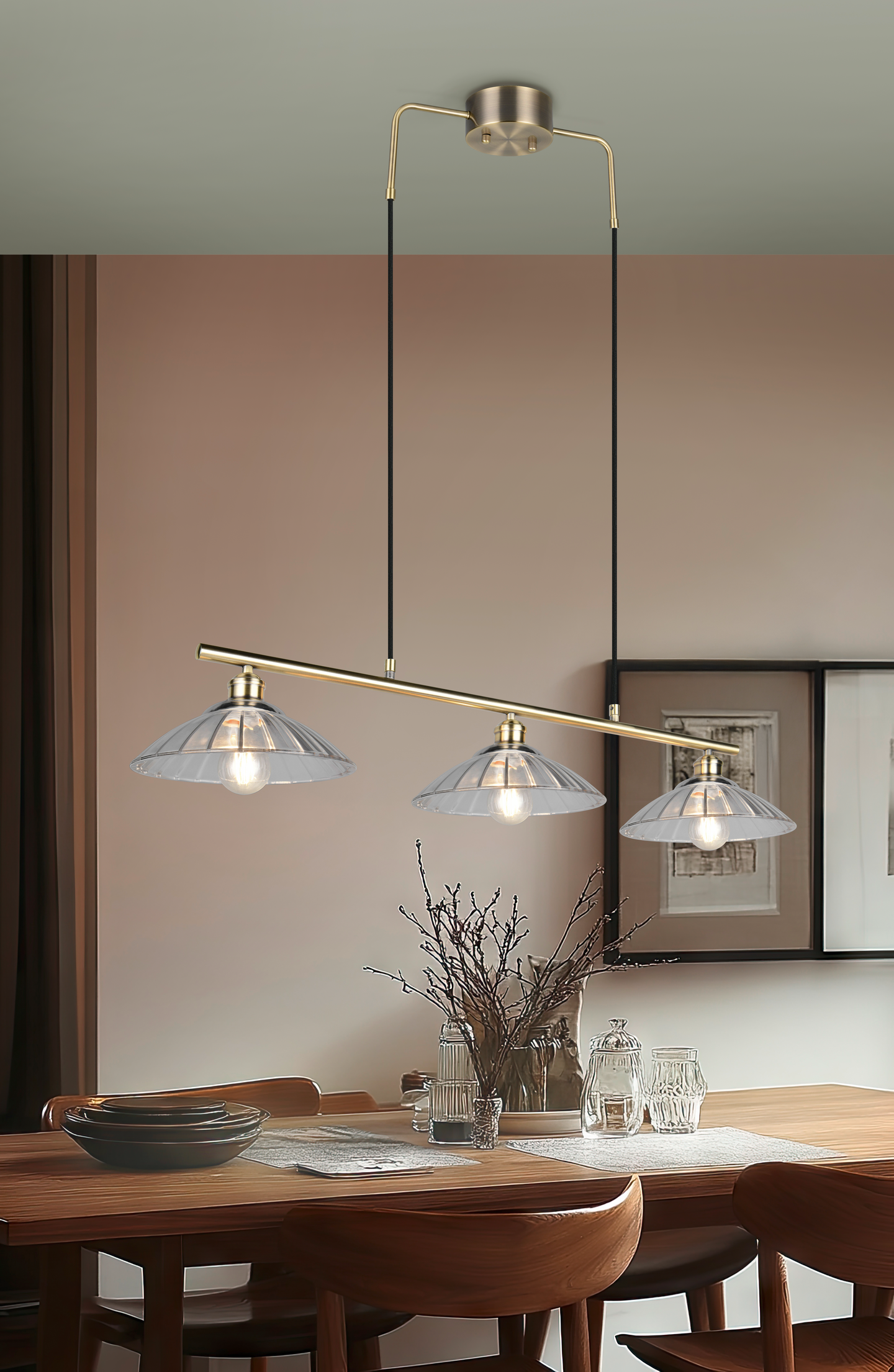 Riippuvalaisin TRIO Eluna E27 3-os antiikkimessinki/kirkas