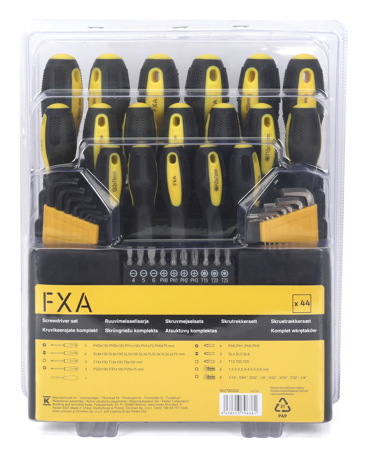 Ruuvitaltta- ja kärkisarja FXA 44-osainen