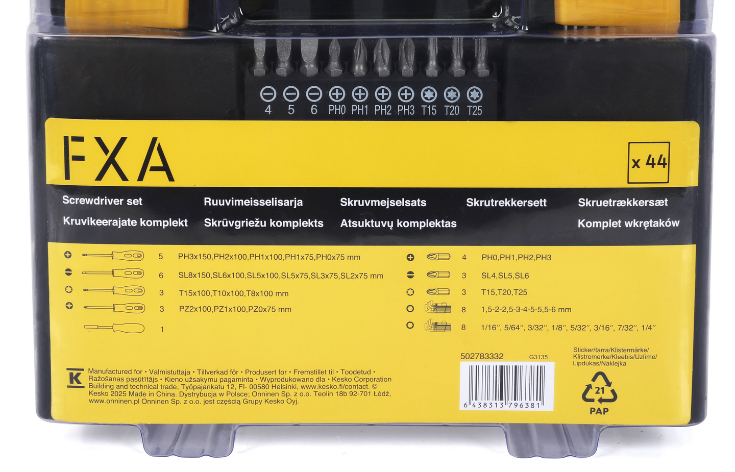 Ruuvitaltta- ja kärkisarja FXA 44-osainen