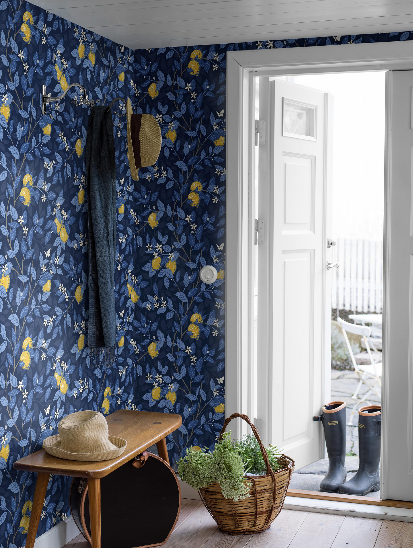 Kuitutapetti Boråstapeter Blue & White 6151 Citronträd 10,05m