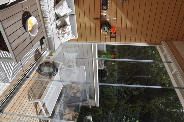 Terassilasitus Cello pulpettikattoiseen Kimara Raami Duo 36 -saunamökkiin