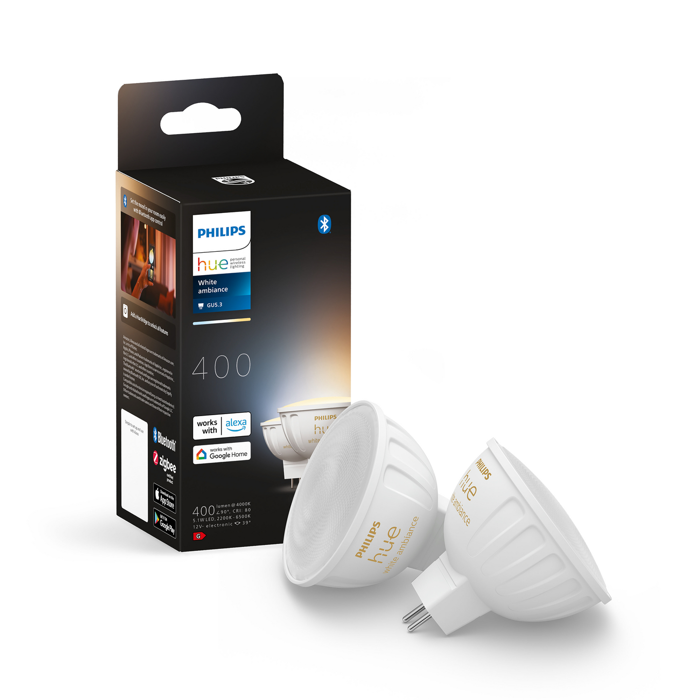 Led-kohdelamppu Philips Hue GU5.3 400lm valkoinen huurrettu muovi 2kpl