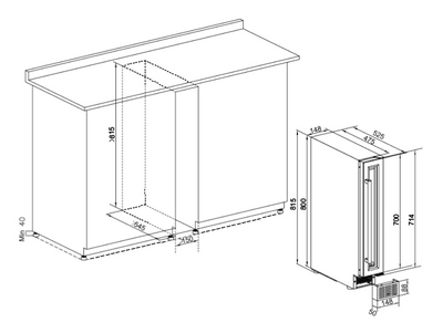 Viinikaappi Temptech Classique 15cm 6 pulloa musta tason alle sijoitettava