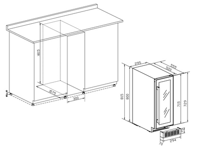 Viinikaappi Temptech Classique 30cm 16 pulloa musta tason alle sijoitettava