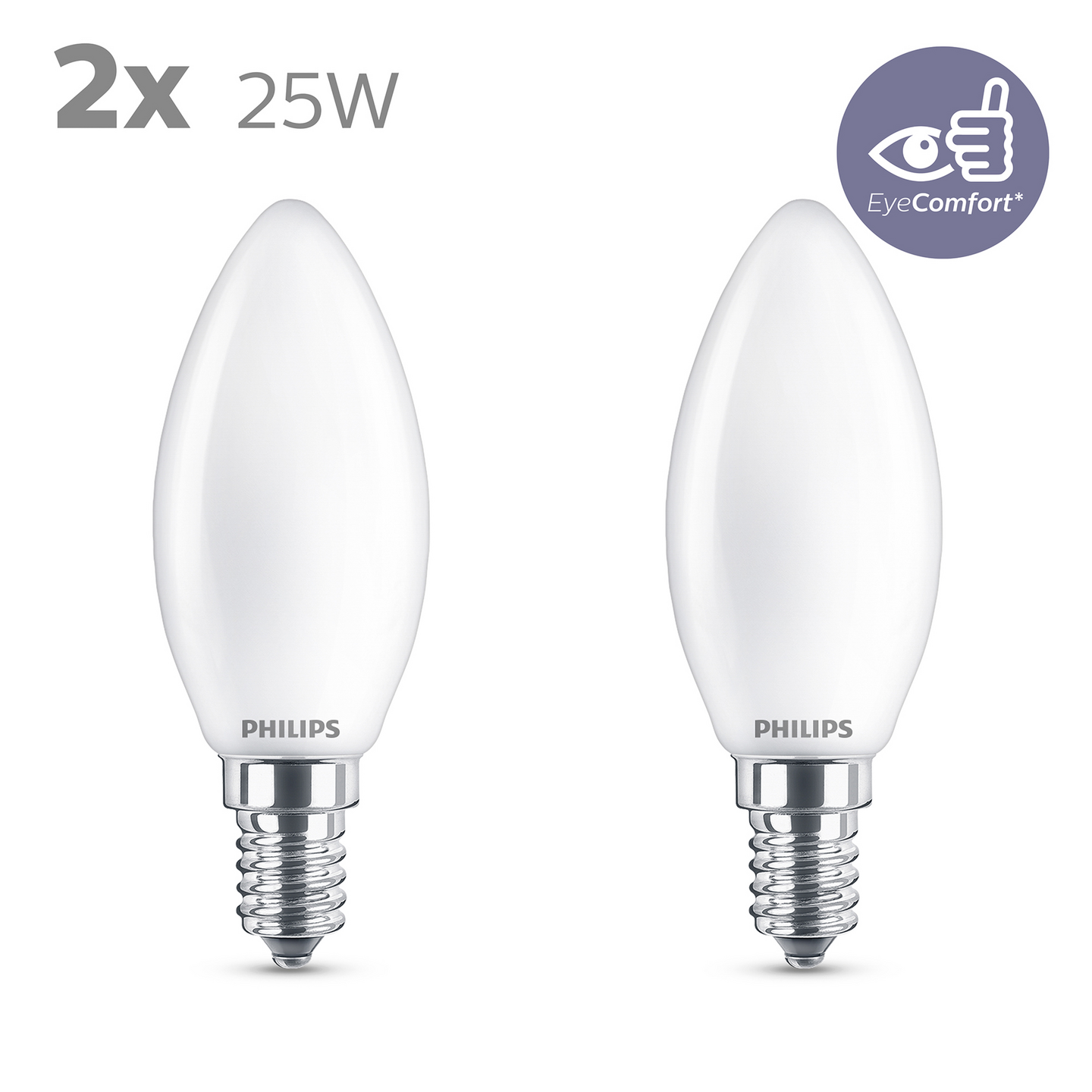Led-kynttilälamppu Philips 2,2W E14 250lm huurrettu lasi 2kpl