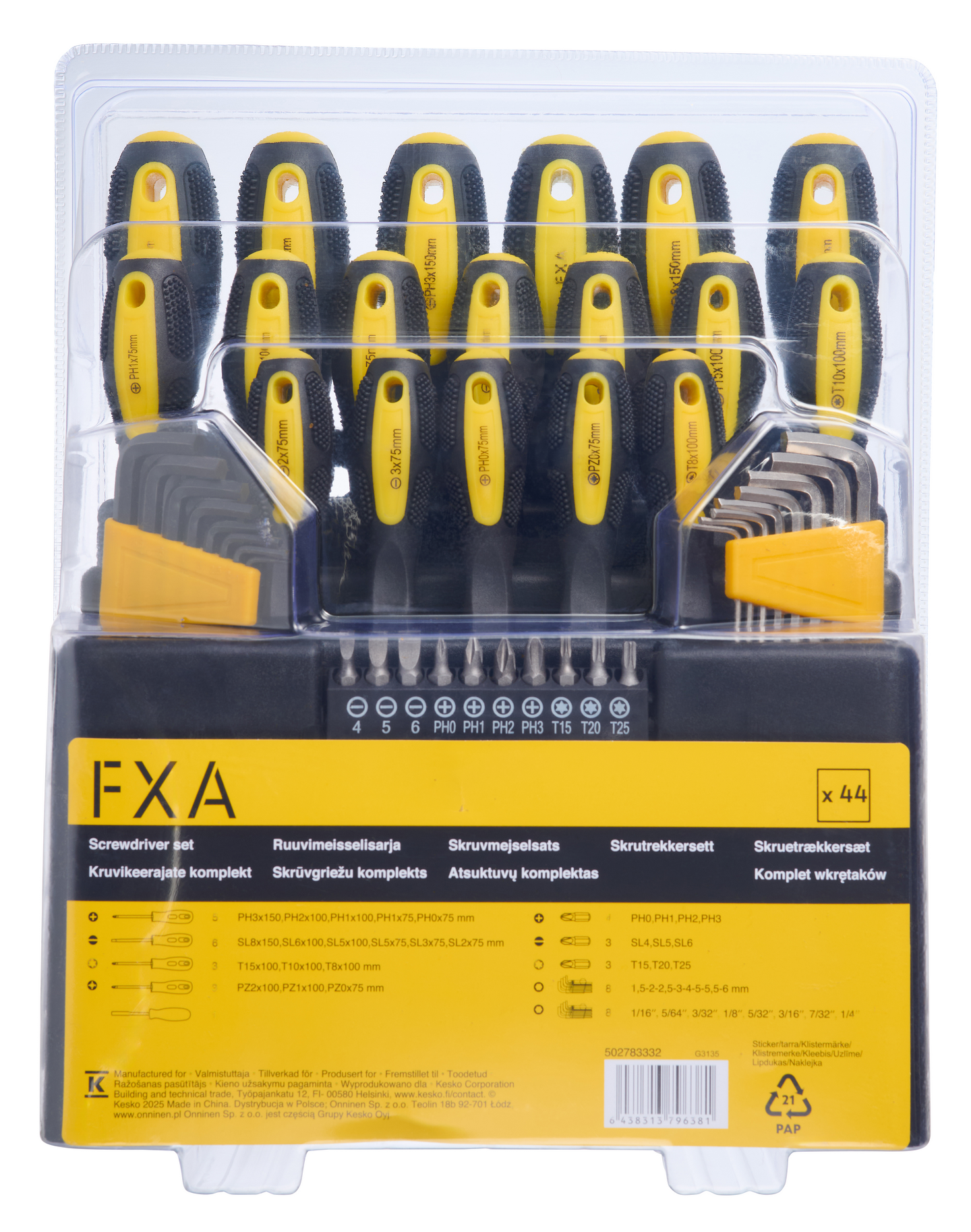 Ruuvitaltta- ja kärkisarja FXA 44-osainen