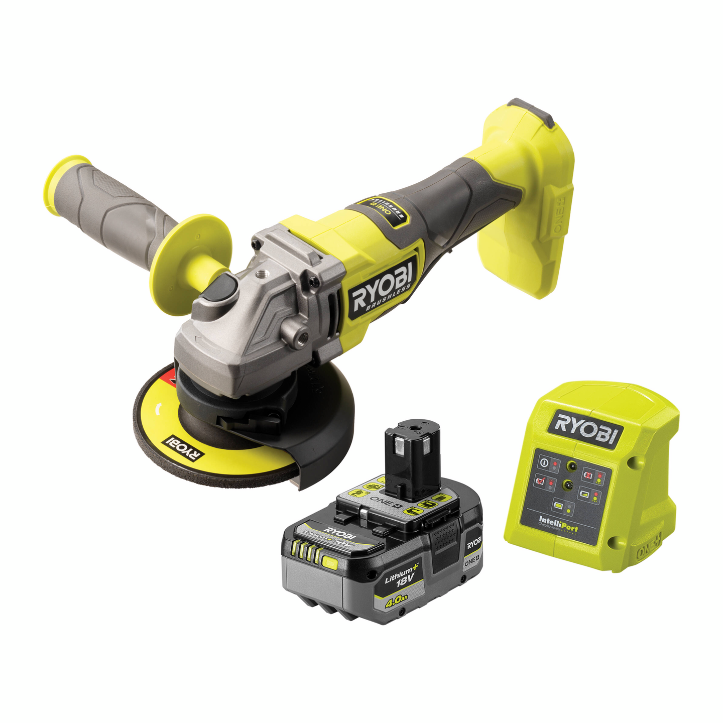 Akkukulmahiomakone Ryobi RAG18BL-1X40GP 18V ONE+ 4,0Ah