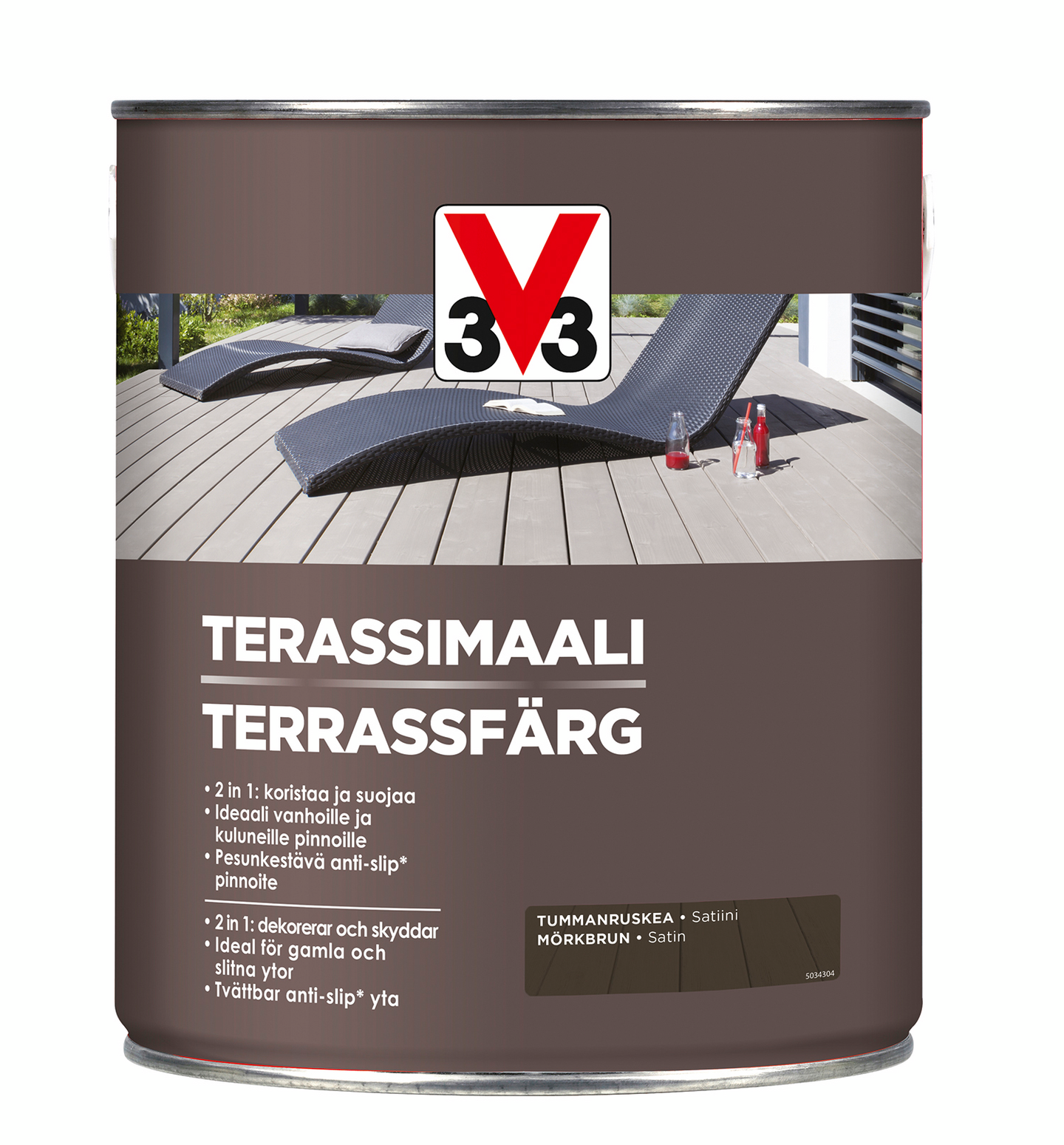 V33 lattiamaali ulkokäyttöön kaikille puupinnoille tummanruskea 2,5l
