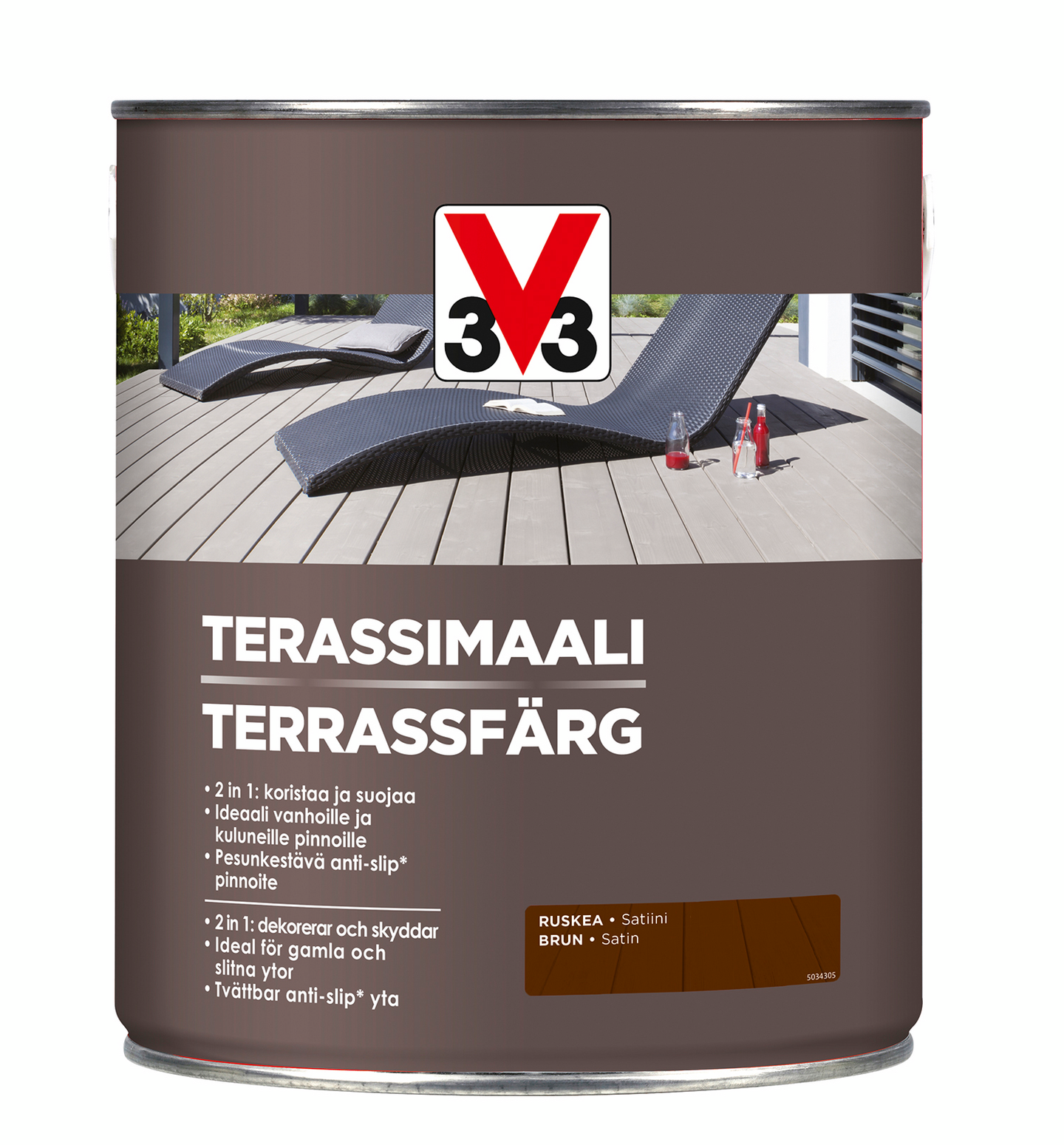 V33 lattiamaali ulkokäyttöön kaikille puupinnoille ruskea 2,5l