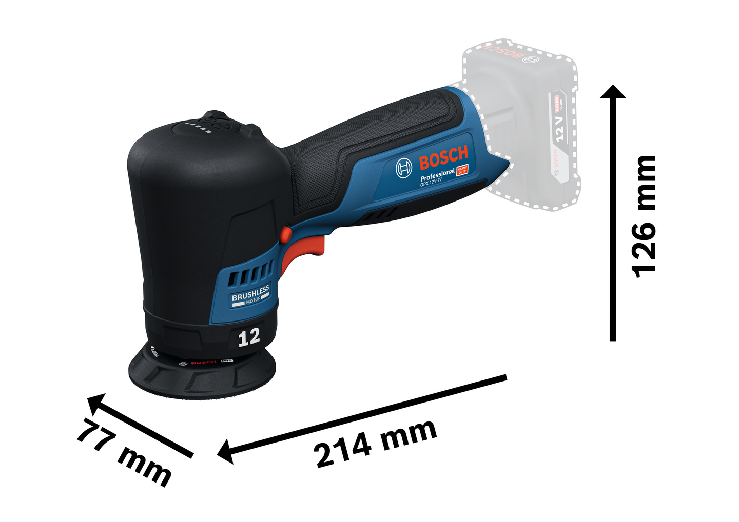 Akkuepäkeskokiillotuskone Bosch PRO GPX 12V-77 Solo