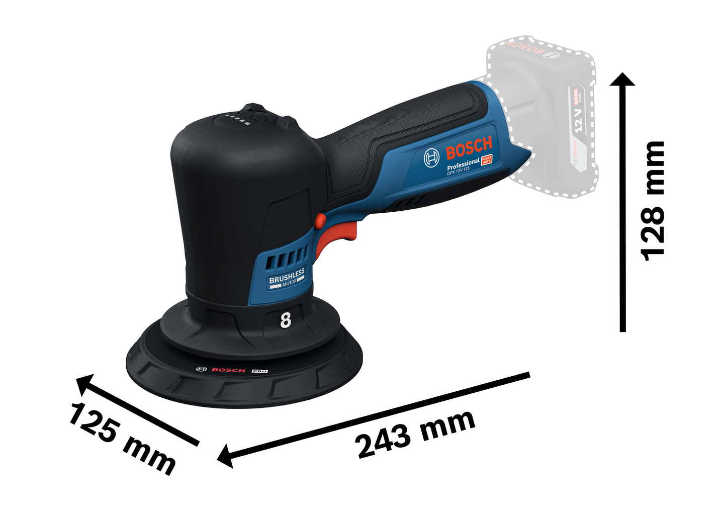 Akkuepäkeskokiillotuskone Bosch PRO GPX 12V-125 Solo