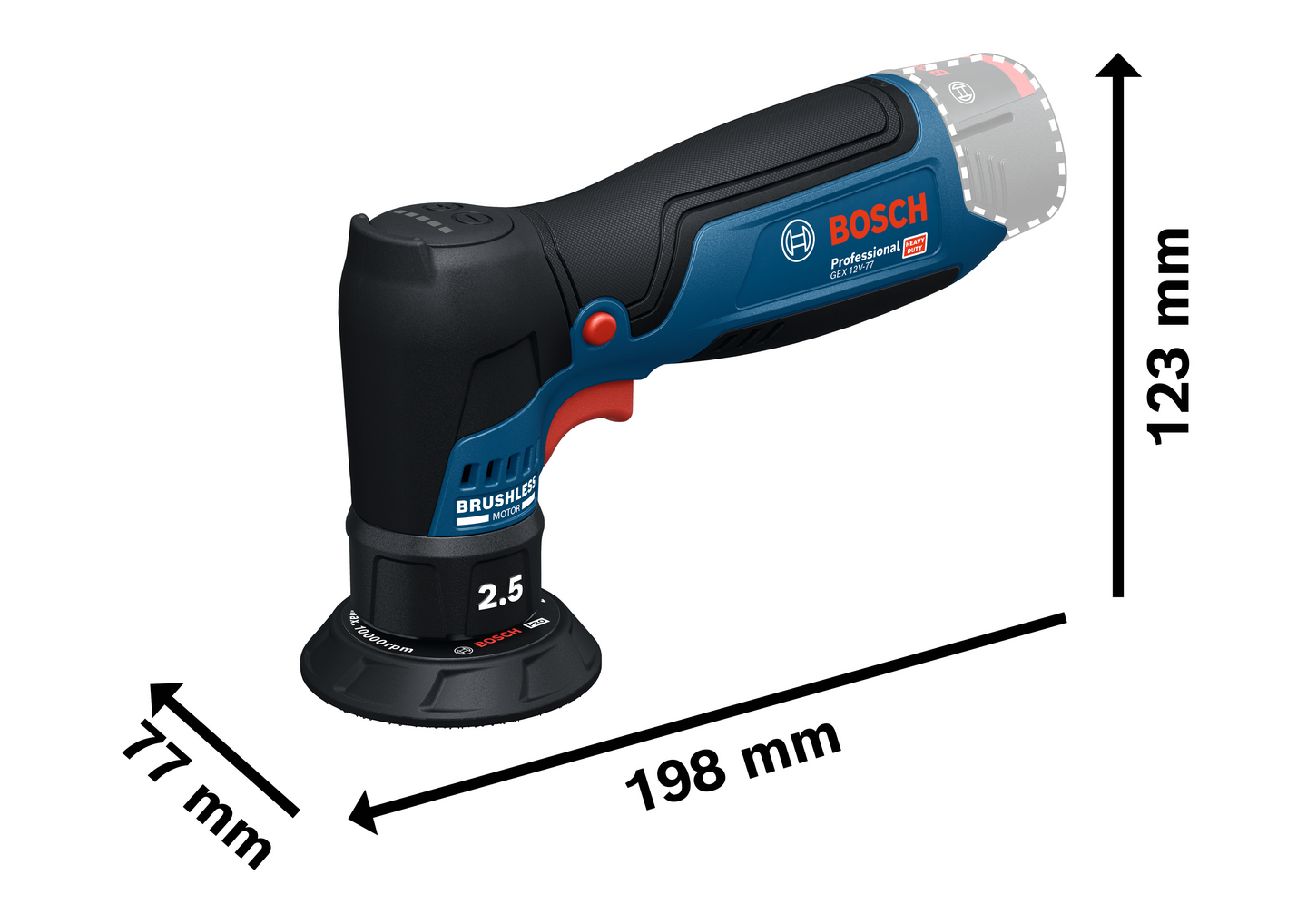 Akkuepäkeskohiomakone Bosch PRO GEX 12V-77 Solo