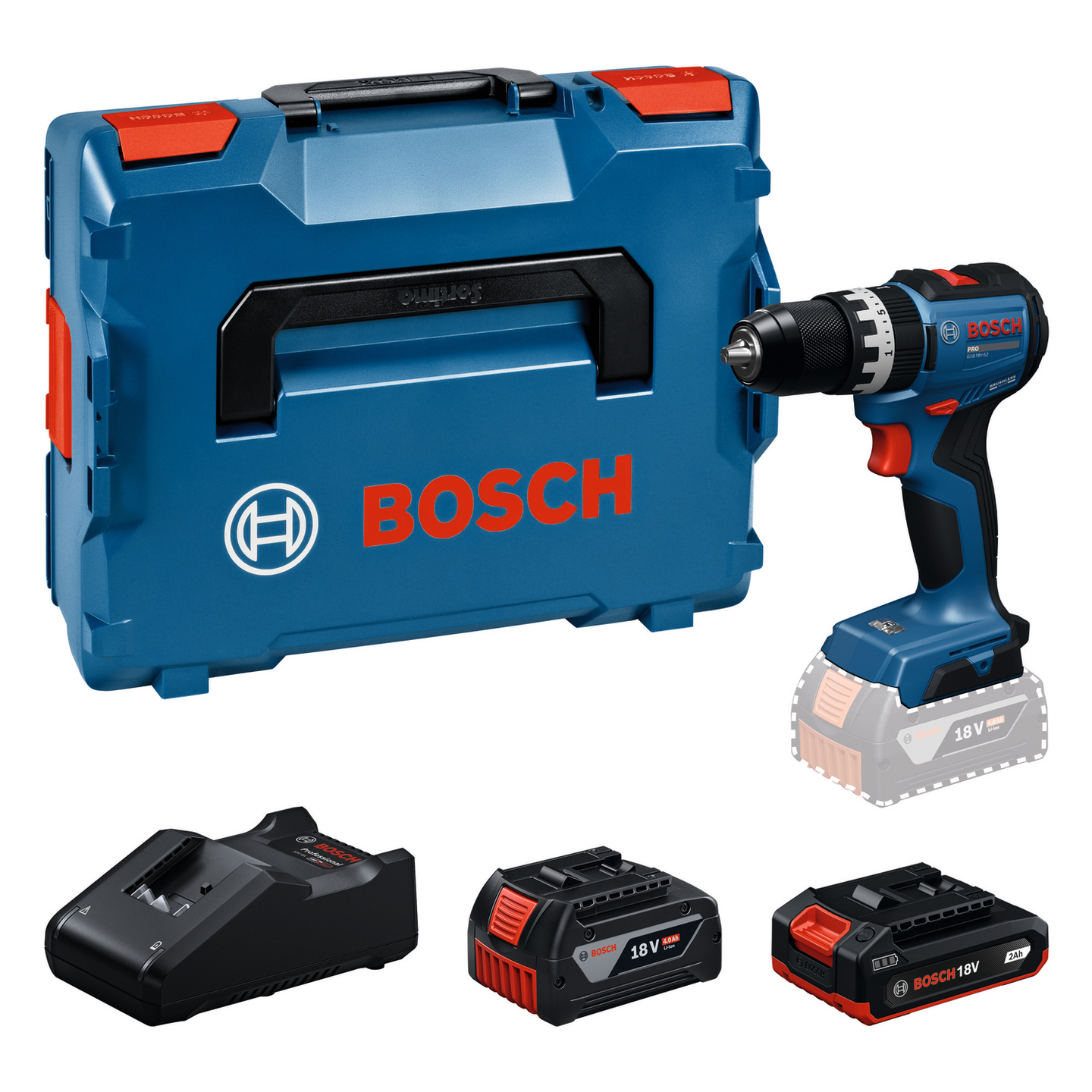 Akkuiskuporakone Bosch PRO GSB18V-52 1x2Ah 1x4Ah L-Boxx