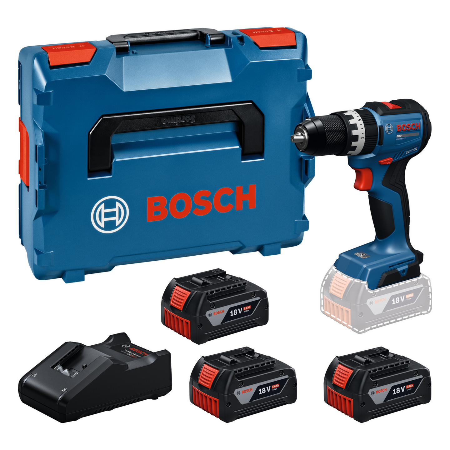 Akkuiskuporakone Bosch PRO GSB18V-52 3x5Ah L-Boxx