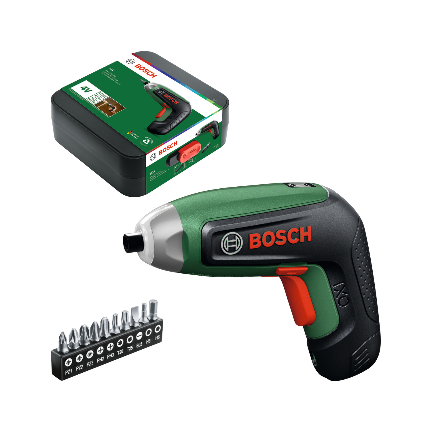 Akkuruuviväännin Bosch IXO 8 Basic 4V 1x2,0Ah + 10kpl ruuvauskärkiä
