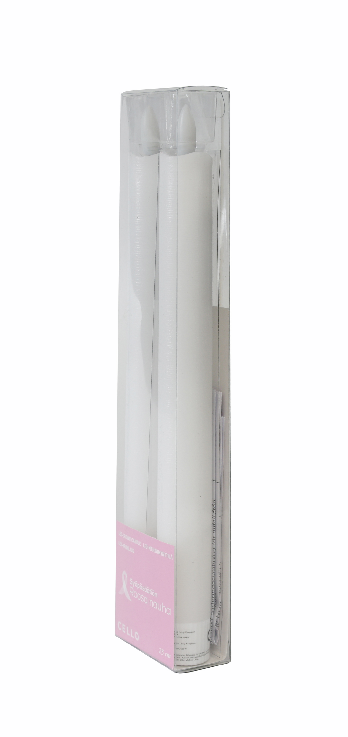 Led-kruunukynttilä Cello Roosa nauha 25cm 2kpl