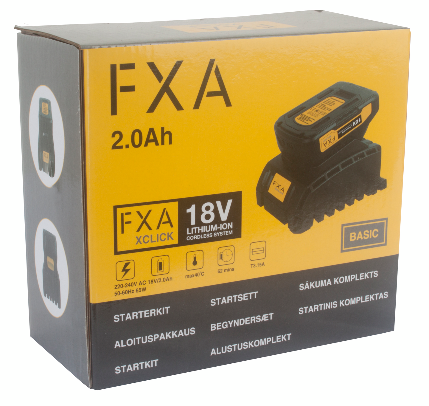 Starttipaketti FXA XCLICK Basic 2,0Ah akku + 2,5A laturi