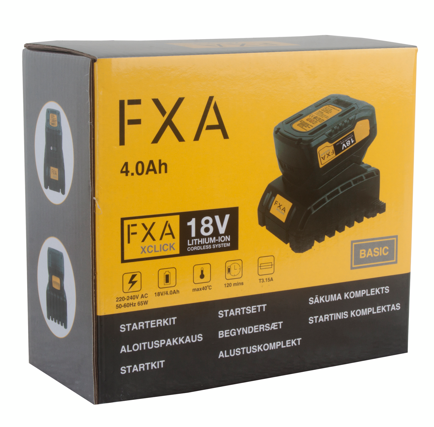 Starttipaketti FXA XCLICK Basic 4,0Ah akku + 2,5A laturi